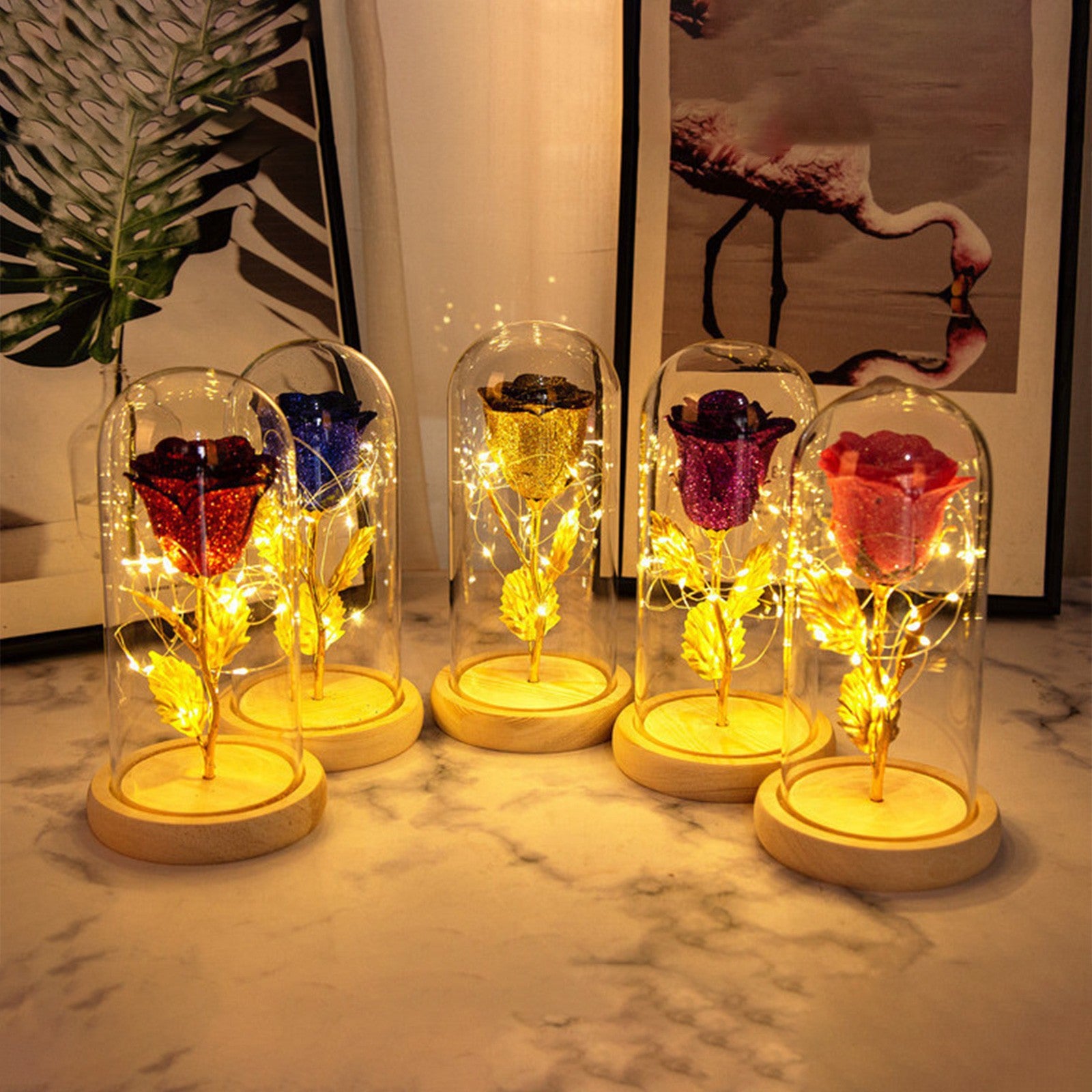 Valentines Day Gift  For Girlfriend Eternal Rose Flowers LED Light In Glass Cover