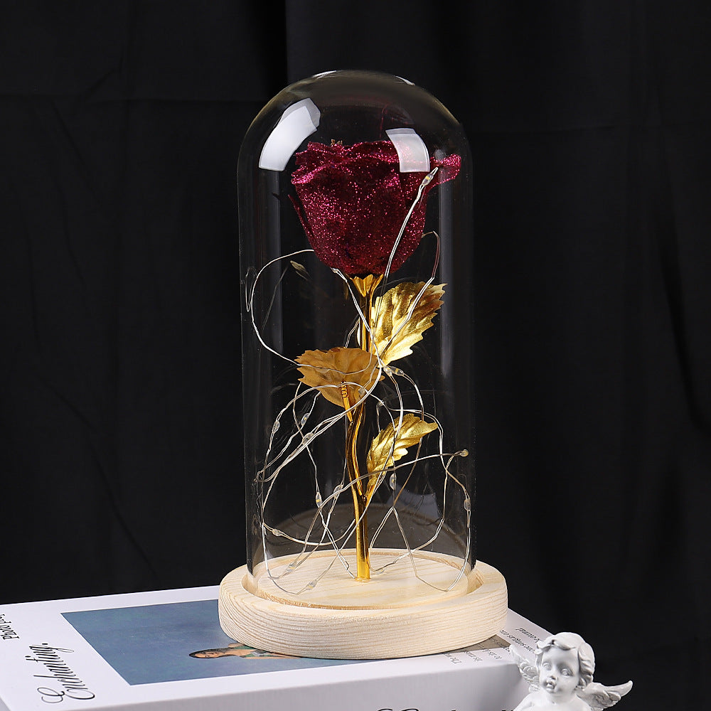 Valentines Day Gift  For Girlfriend Eternal Rose Flowers LED Light In Glass Cover