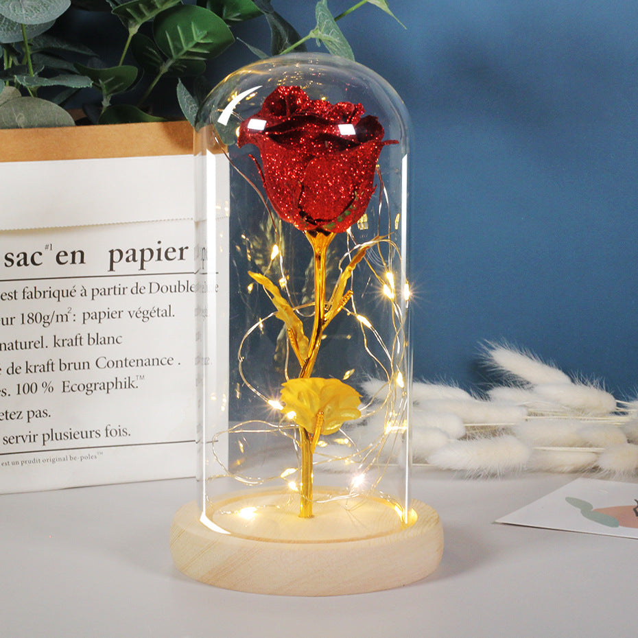 Valentines Day Gift  For Girlfriend Eternal Rose Flowers LED Light In Glass Cover