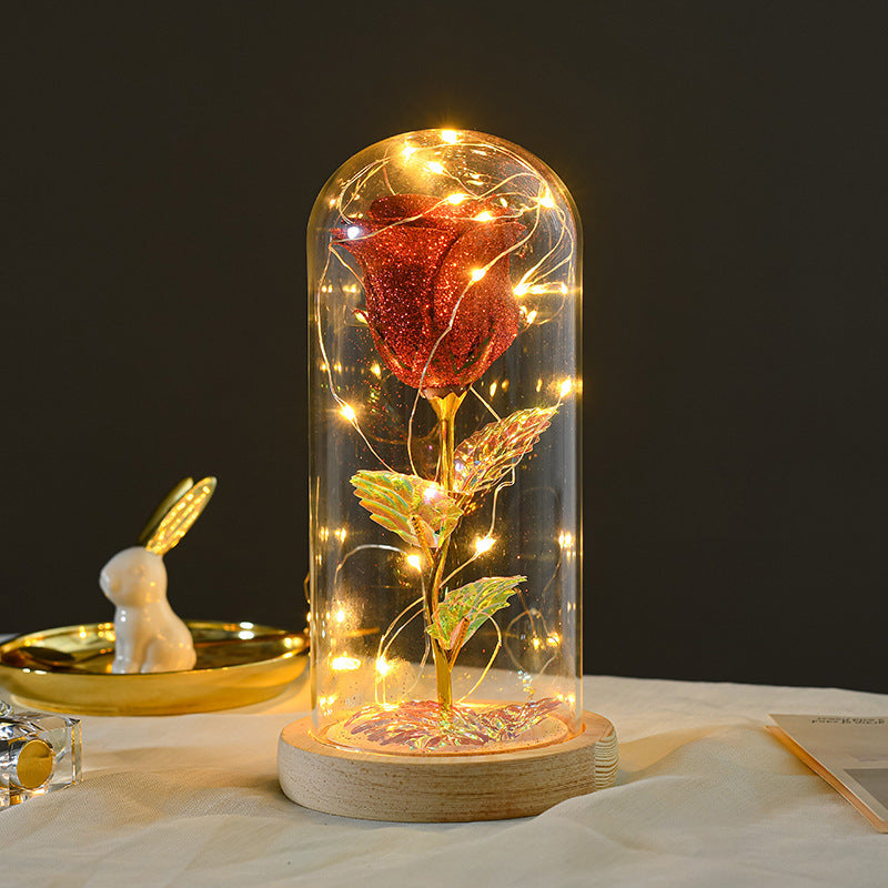 Valentines Day Gift  For Girlfriend Eternal Rose Flowers LED Light In Glass Cover