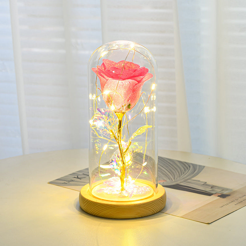 Valentines Day Gift  For Girlfriend Eternal Rose Flowers LED Light In Glass Cover