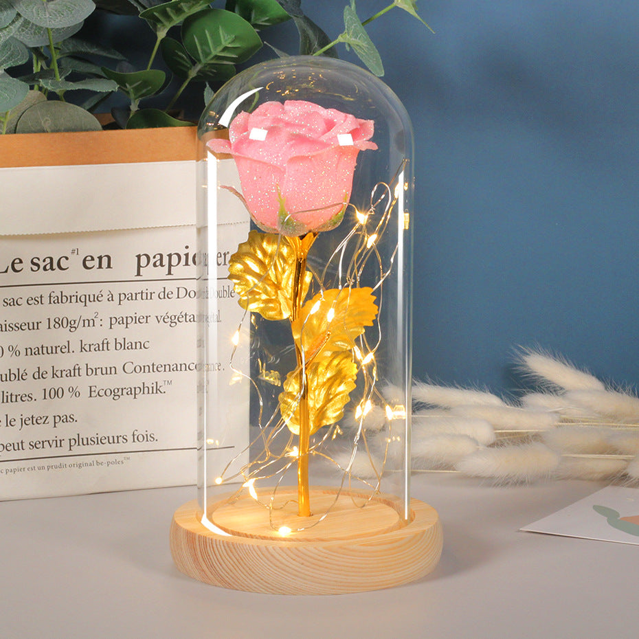 Valentines Day Gift  For Girlfriend Eternal Rose Flowers LED Light In Glass Cover